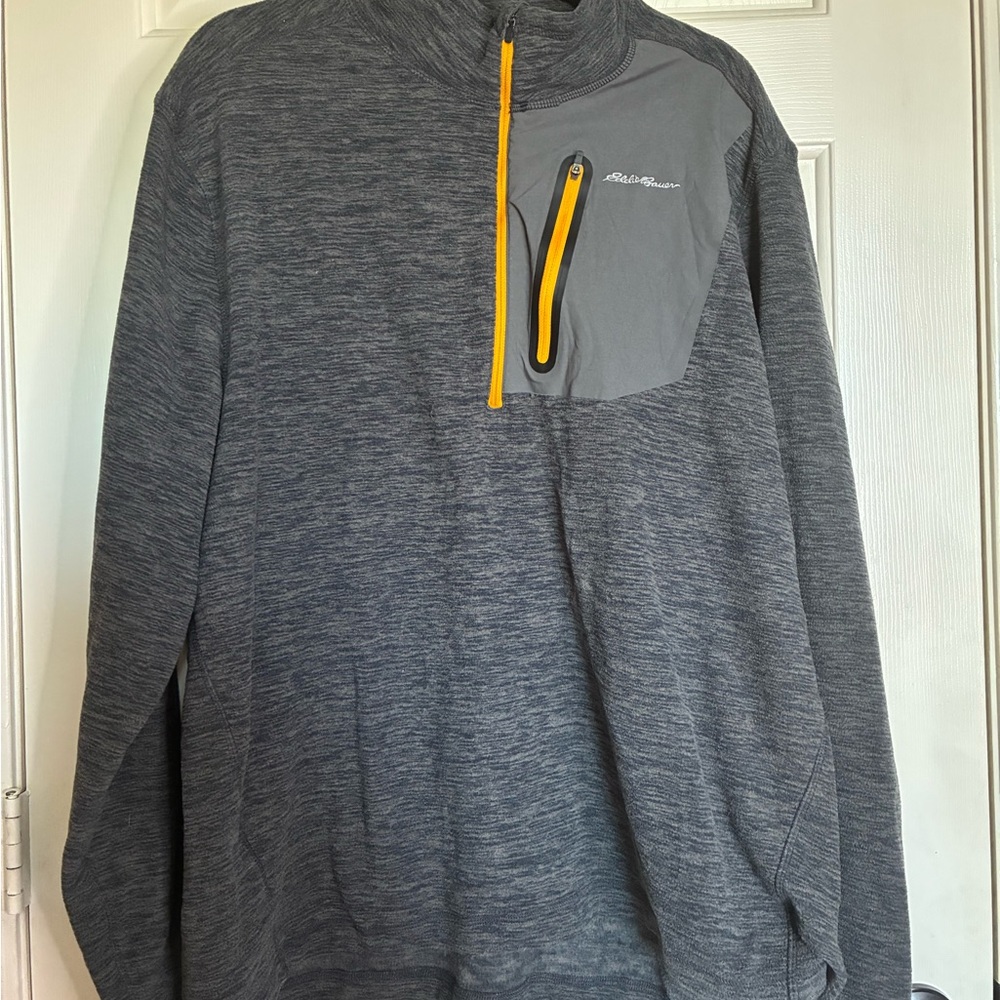 Eddie Bauer Gray and Yellow Zip Up Sweater